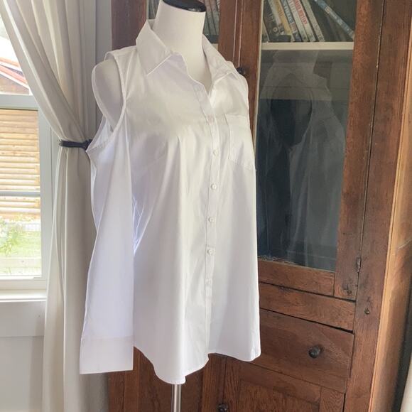 Sharagano White Cold Shoulder Buttondown, Size S - Picture 2 of 6